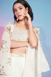 Ensemble de cordons brodés en georgette à paillettes blanc cassé avec haussement d'épaules